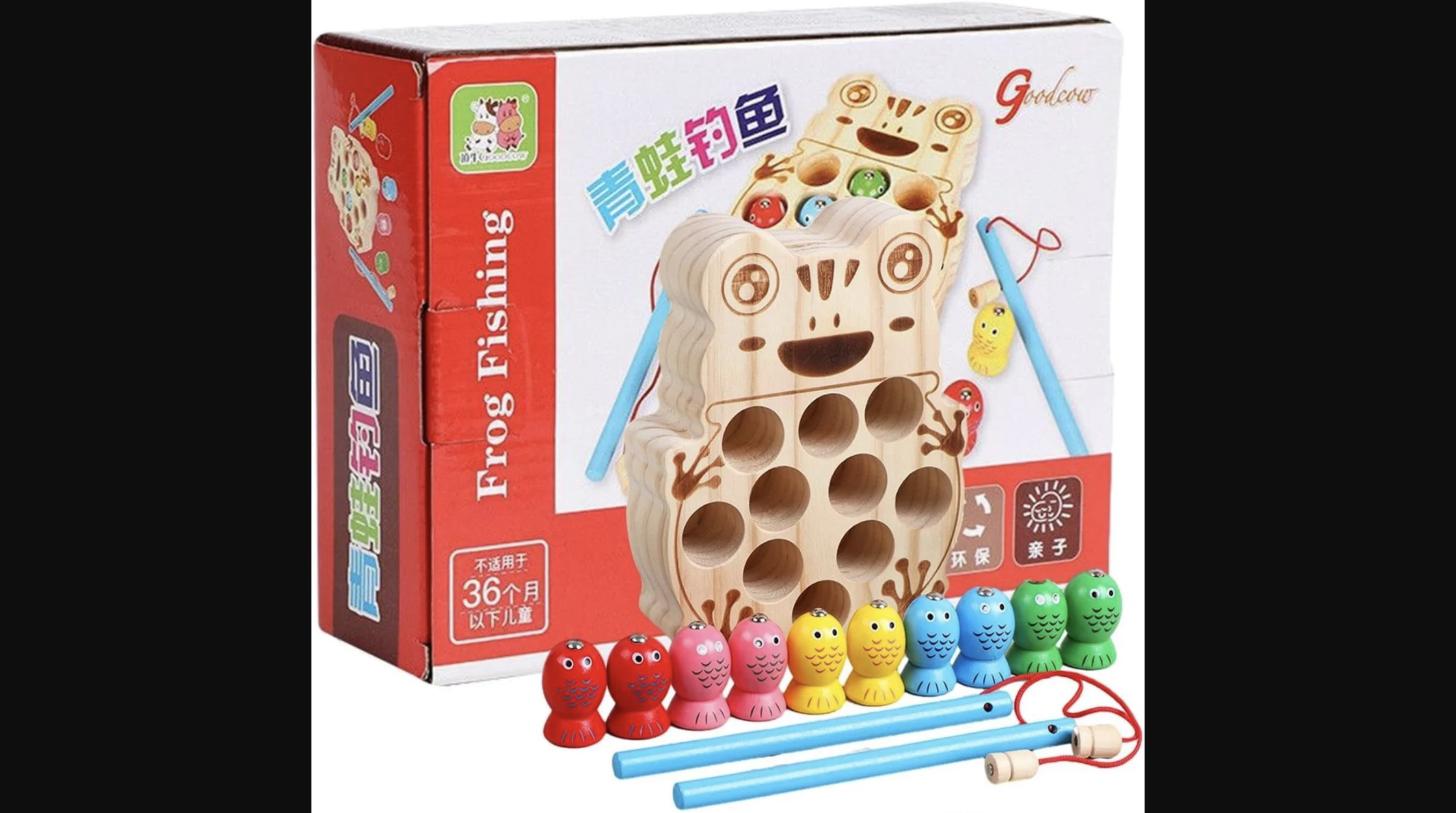 Luxury Wooden Magnetic Frog Fishing Game — Montessori Fine Motor Skill Builder for Toddlers