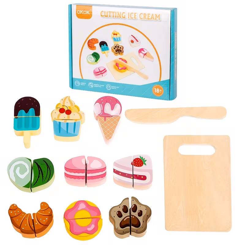 Deluxe Wooden Ice Cream Cutting Play Set — Premium Pretend Kitchen Toy for Toddlers